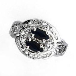 BLUE SAPPHIRE & TOPAZ PLATINUM OVER STERLING RING